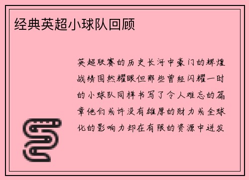 经典英超小球队回顾